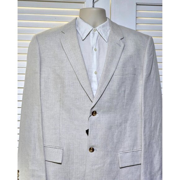 NWT Perry Ellis Men Ivory Herringbone Linen Blend Blazer Tailored Sz 44 Reg 2760 - Picture 10 of 15